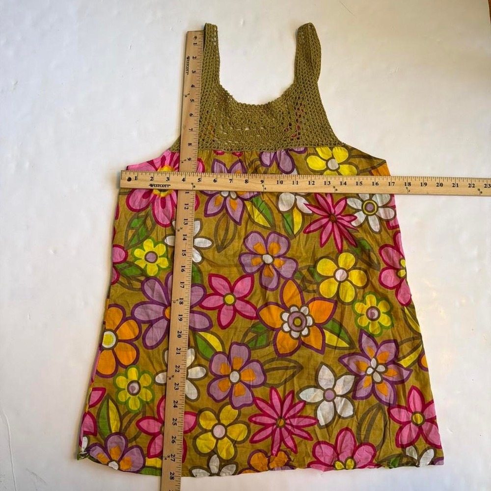 Charlotte Russe Vintage Y2K Crochet Floral Babydoll Tank Top Green Pink Large - Picture 6 of 6